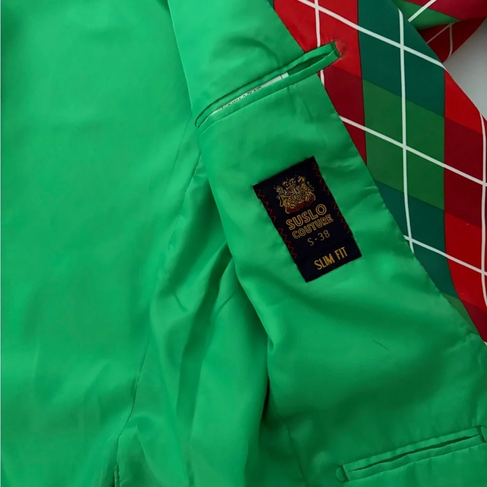 Suslo Couture Blazer Jacket Green Red NWT size Small size 38 - Picture 13 of 14
